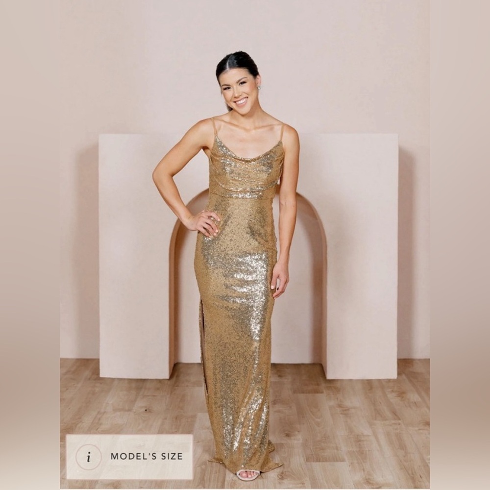 Revelry Women's Skye Gold Sequin Dress Size 12 Tall